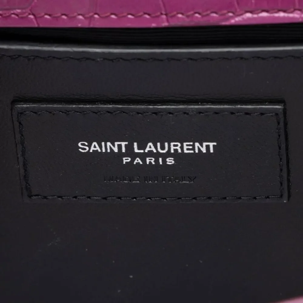 Saint Laurent Croc Embossed Leather Monogram Kate Tassel Small Shoulder Bag